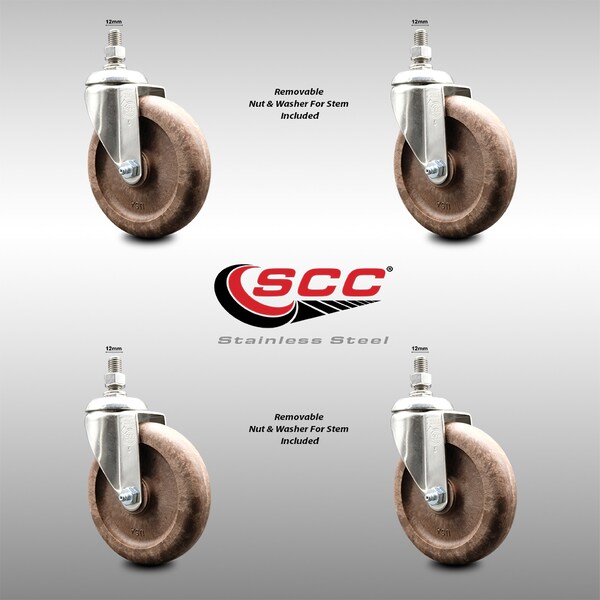 Service Caster 5 Inch 316SS High Temp Glass Filled Nylon 12mm Threaded Stem Caster Set SCC SCC-SS316TS20S514-GFNSHT-M1215-4 - main